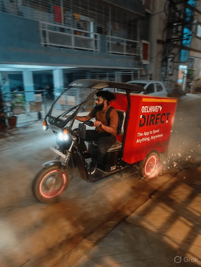 Night ride through a city street, headlights cutting the dark.